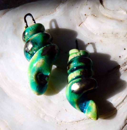 Ceramic Coiled Snake Earring Charms - Lime