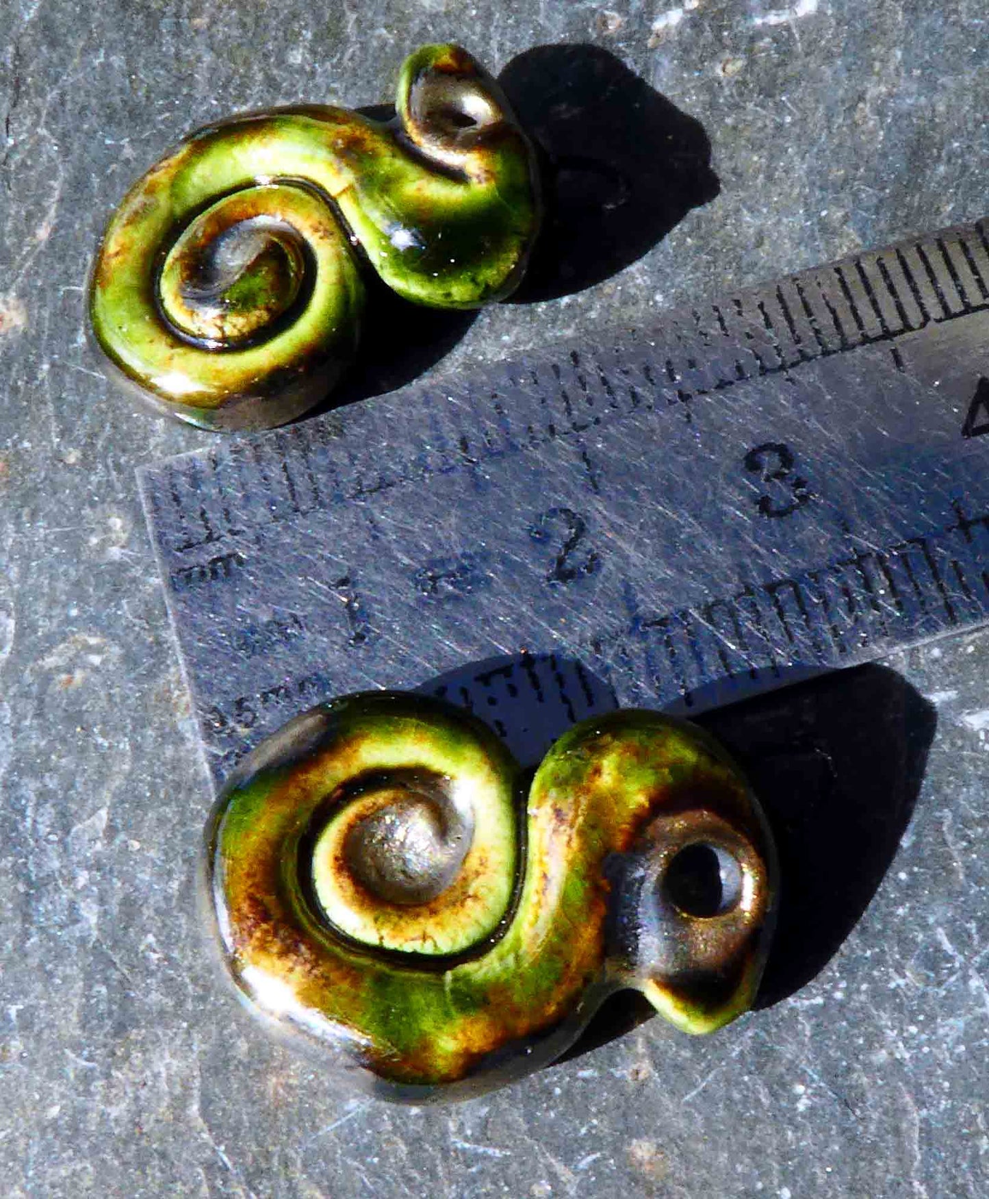 Ceramic Curled Snake Earring Charms - Olive