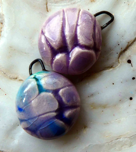 Ceramic Cobblestone Bowl Drops Earring Charms - Amethyst