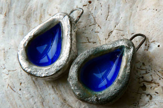 Ceramic  Teardrop Rockpool Earring Charms - Midnight Blue