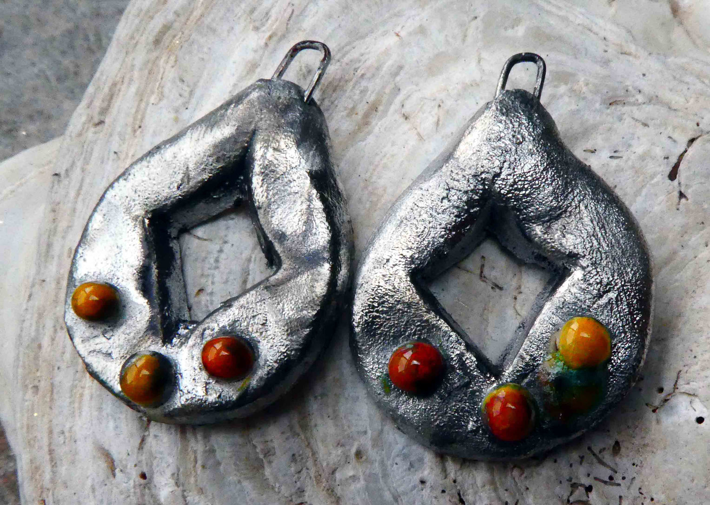 Ceramic  Dimpled  Silver Teardrop Earring Charms