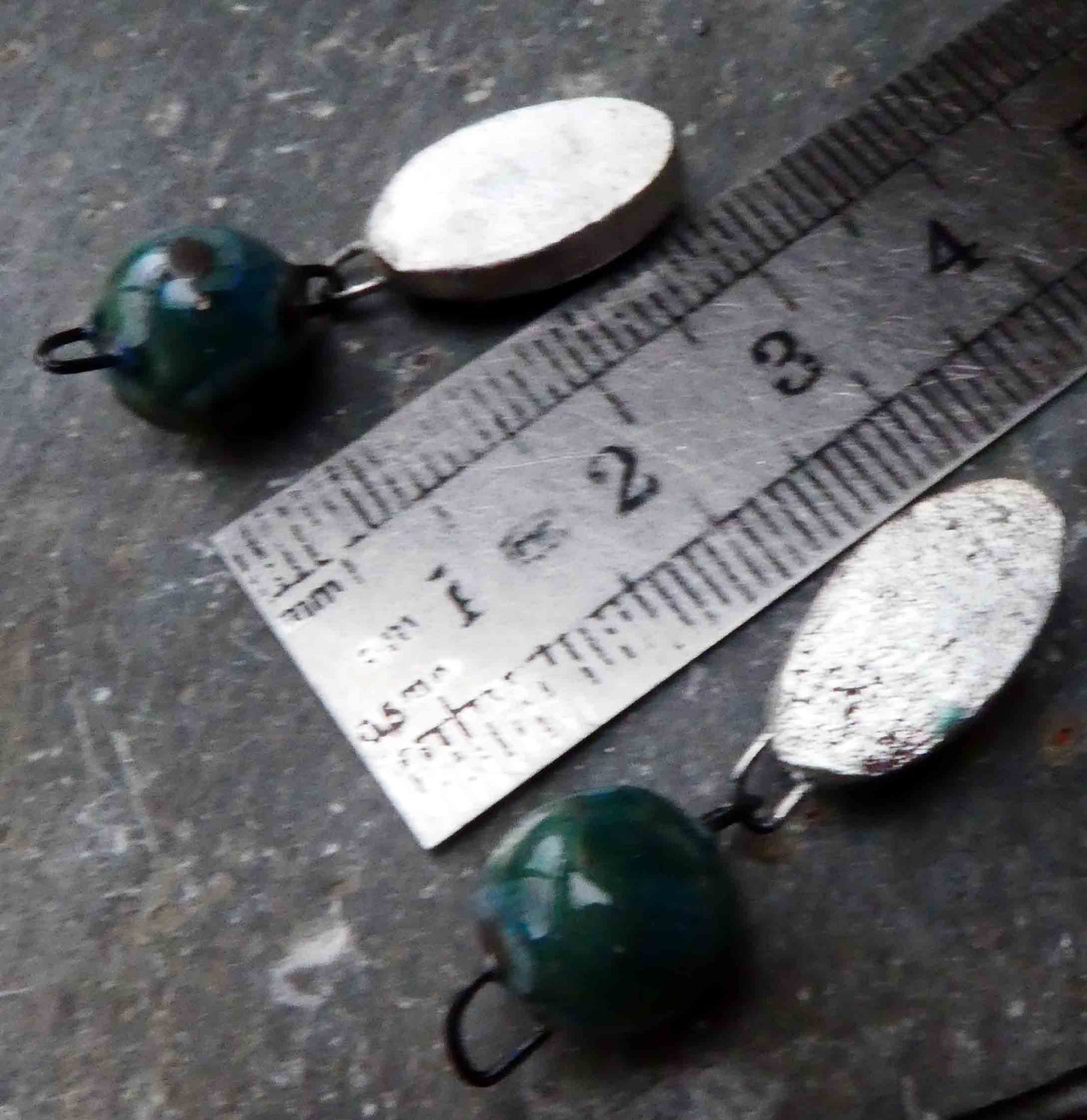 Ceramic  Silver Bobble and Oval Dangles - Mystic Jade