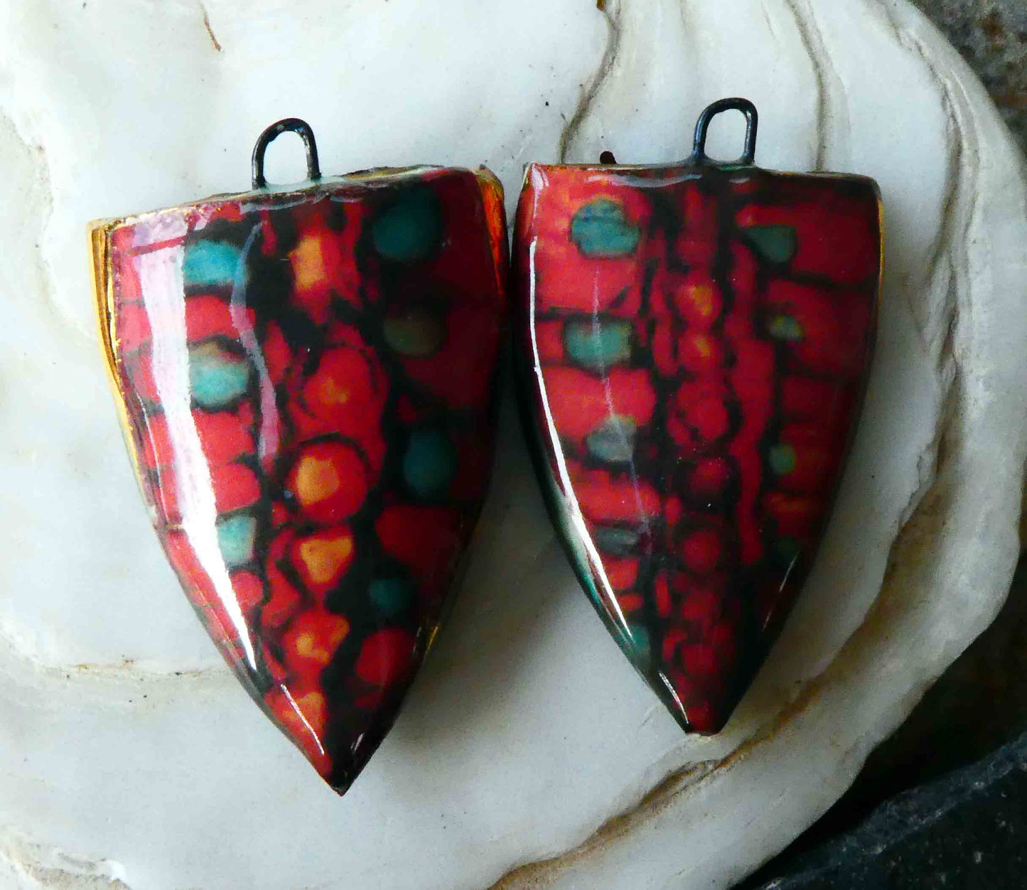 Ceramic Painted Decal Shield Earring Charms #7