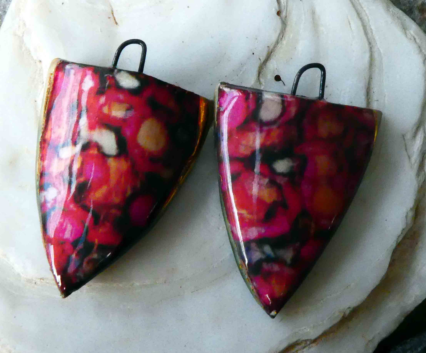 Ceramic Painted Decal Shield Earring Charms #12