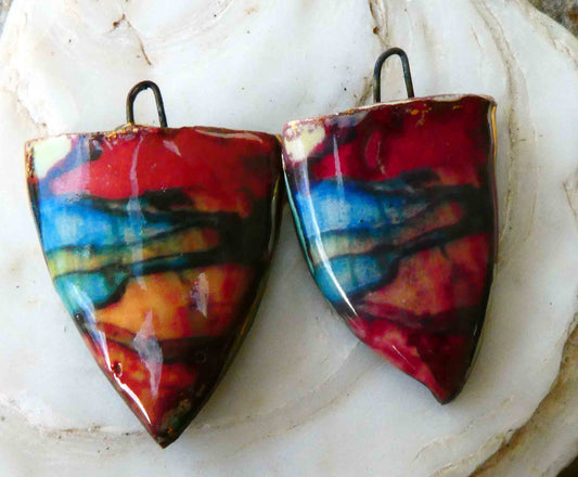 Ceramic Painted Decal Shield Earring Charms #14