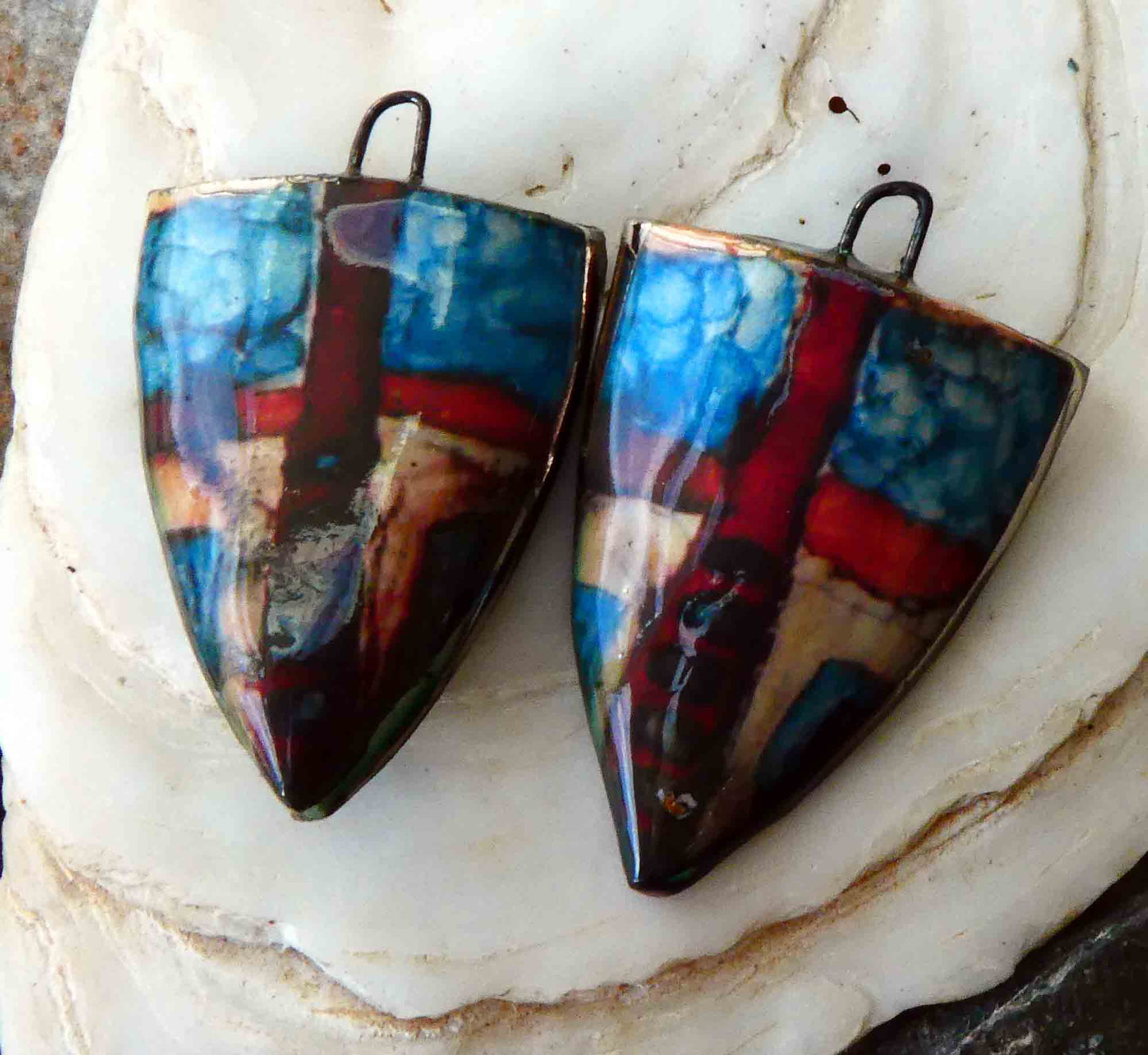 Ceramic Painted Decal Shield Earring Charms #20