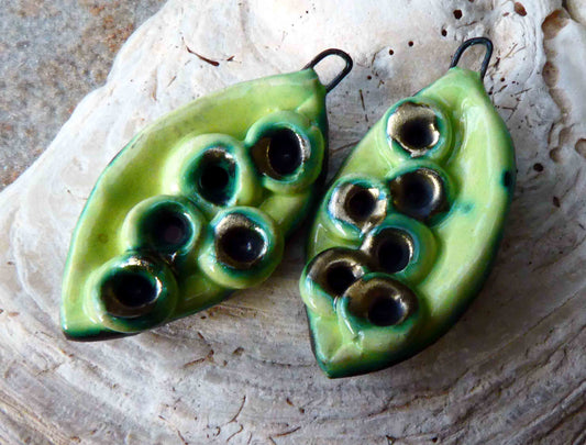 Ceramic Layered Lichen Leaf Earring Charms - Honeydew