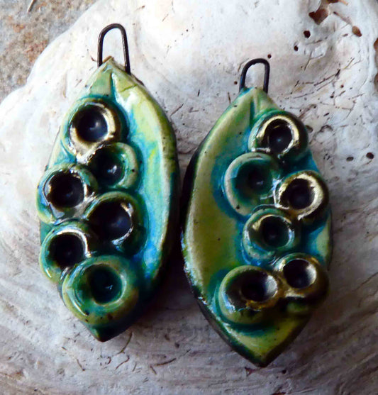 Ceramic Layered Lichen Leaf Earring Charms - Lime