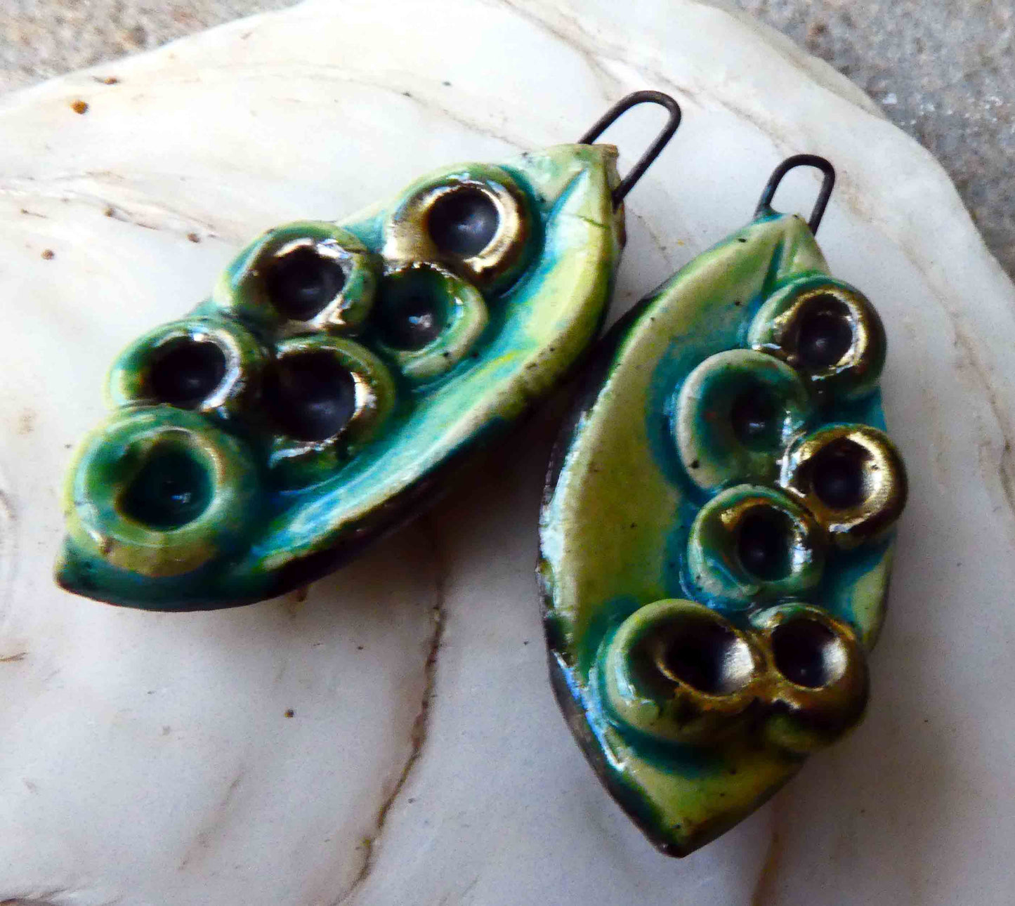 Ceramic Layered Lichen Leaf Earring Charms - Lime