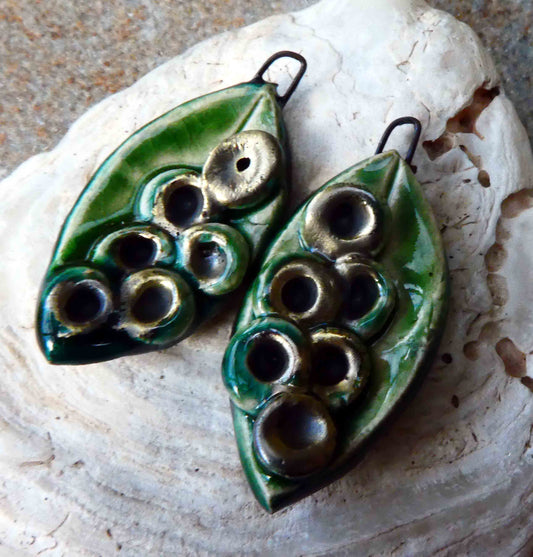 Ceramic Layered Lichen Leaf Earring Charms - Algae Bloom