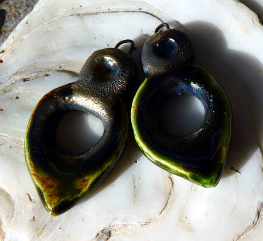 Ceramic Hoopy Dangles -Olive