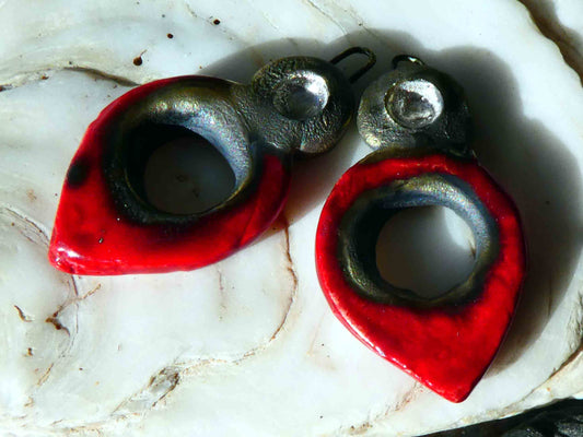 Ceramic Hoopy Dangles -Red