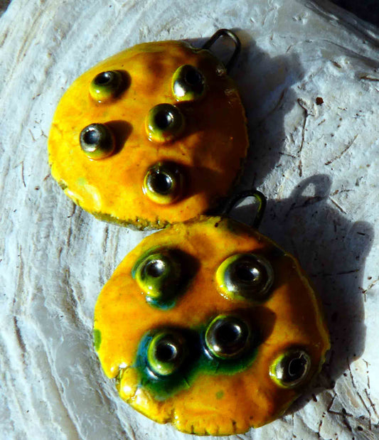 Ceramic Toadstool Caps Earring Charms - Yellow