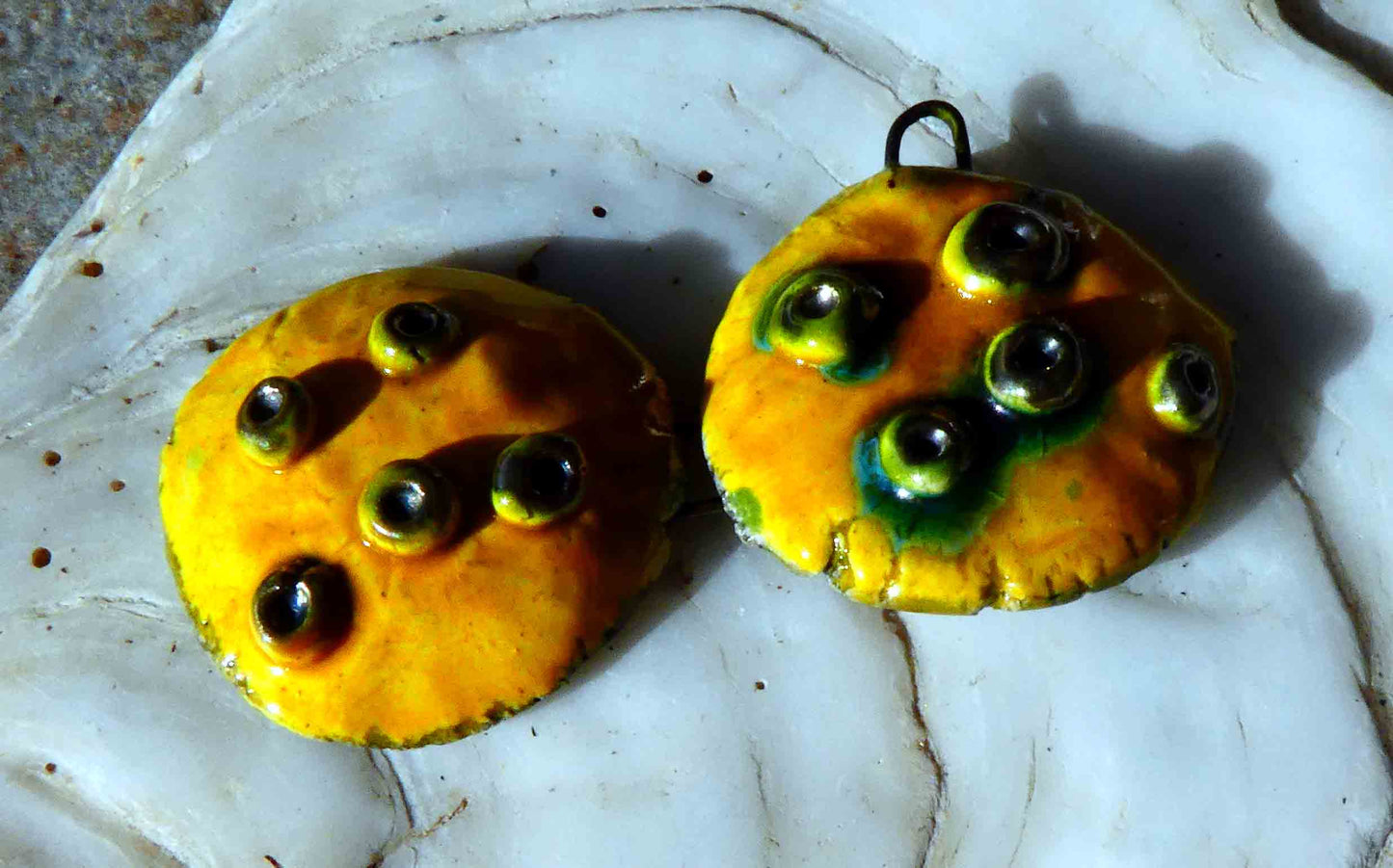 Ceramic Toadstool Caps Earring Charms - Yellow