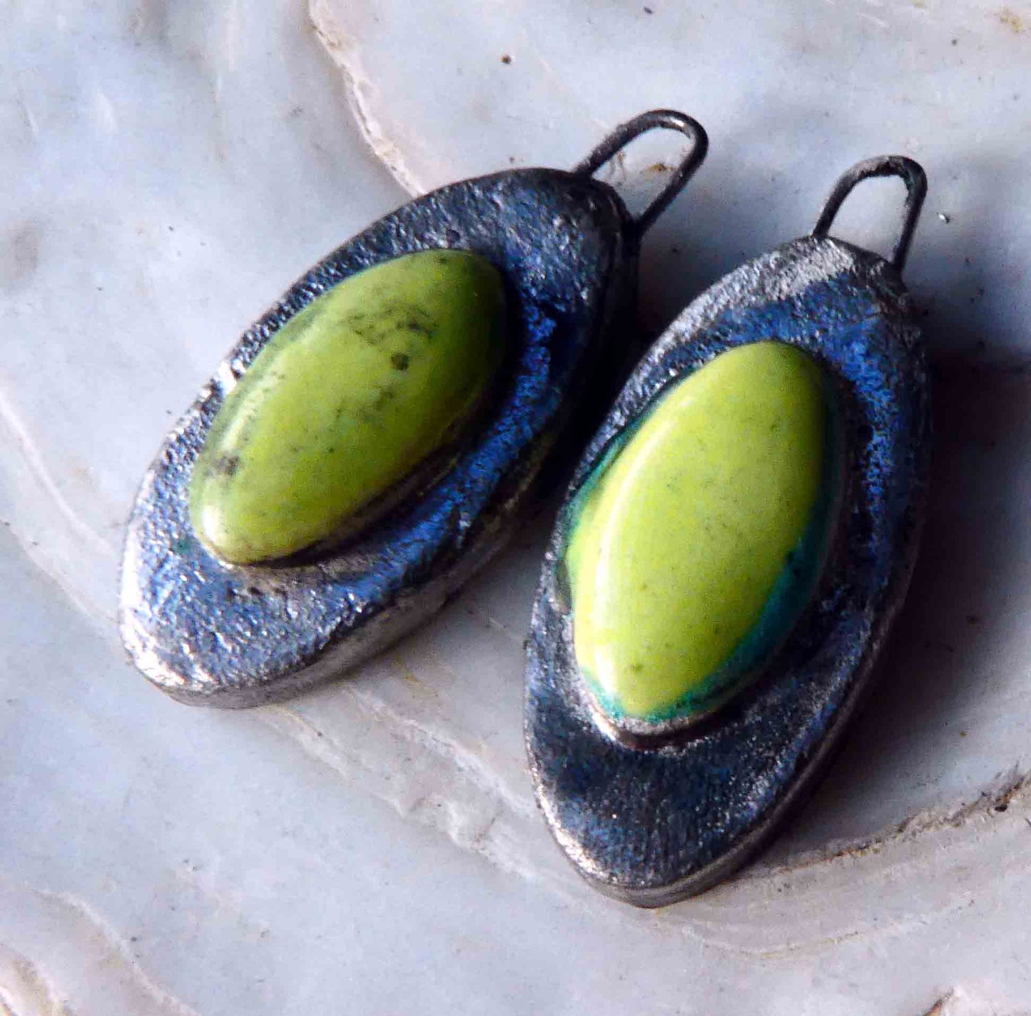 Ceramic  Silver Oval Earring Charms -Honeydew