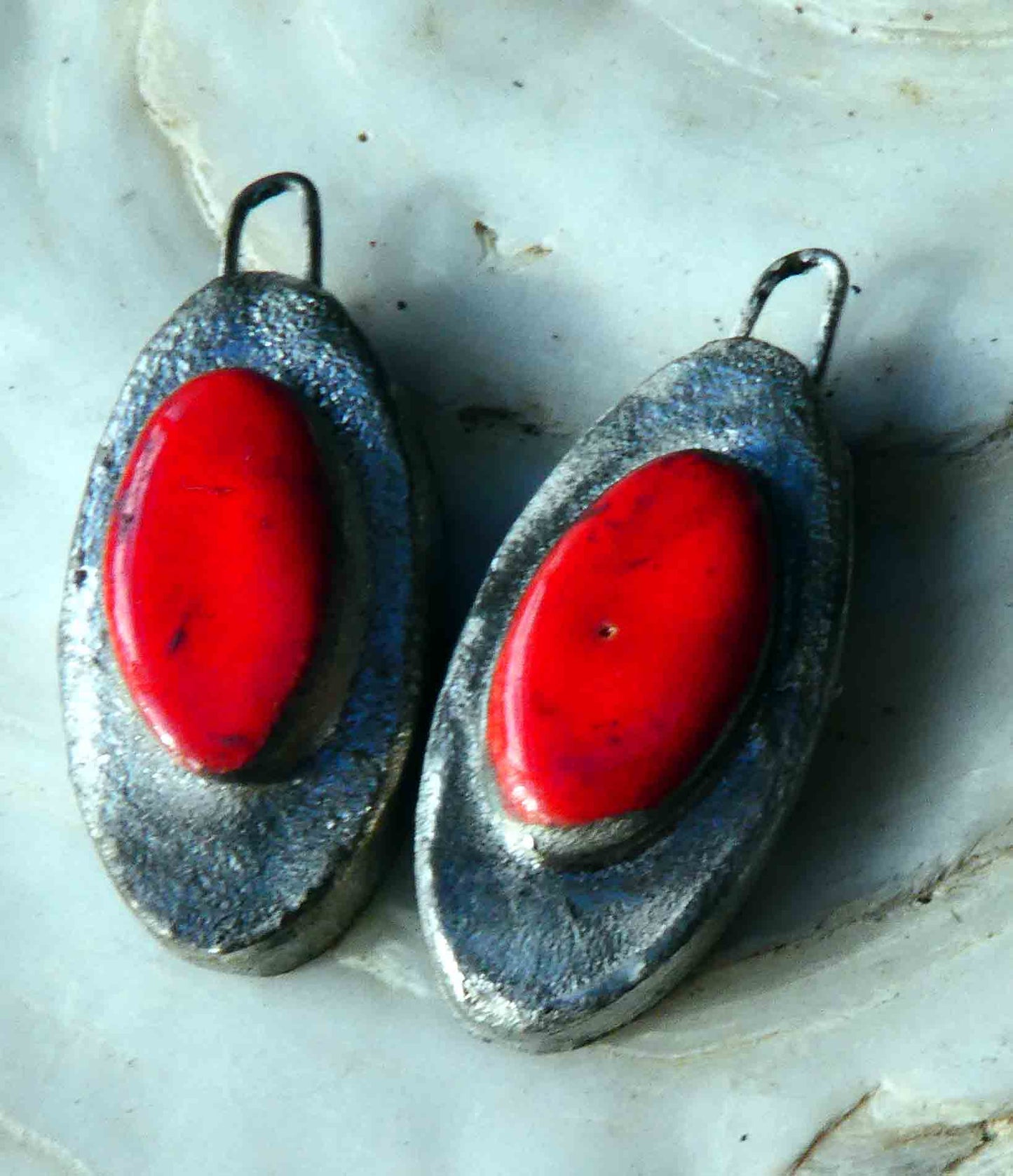 Ceramic  Silver Oval Earring Charms -Candy Apple