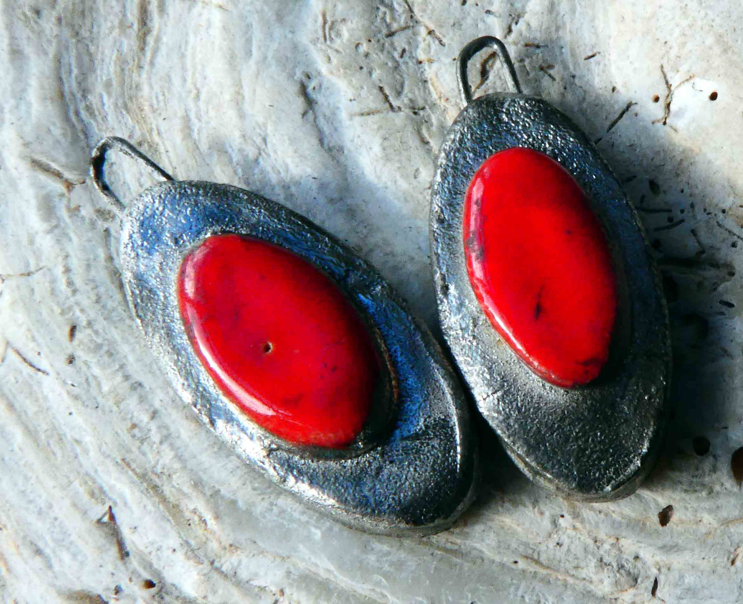Ceramic  Silver Oval Earring Charms -Candy Apple