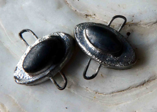 Ceramic  Silver Oval Earring Connectors -Reflecting