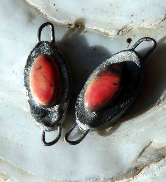 Ceramic  Silver Oval Earring Connectors #2 - Meloncholy