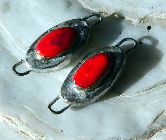 Ceramic  Silver Oval Earring Connectors #2 -Candy Apple