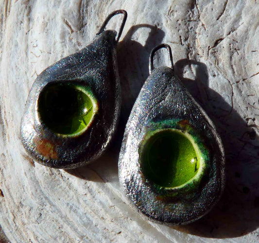 Ceramic  Silver Teardrop Enamel Earring Charms- Pale Olive