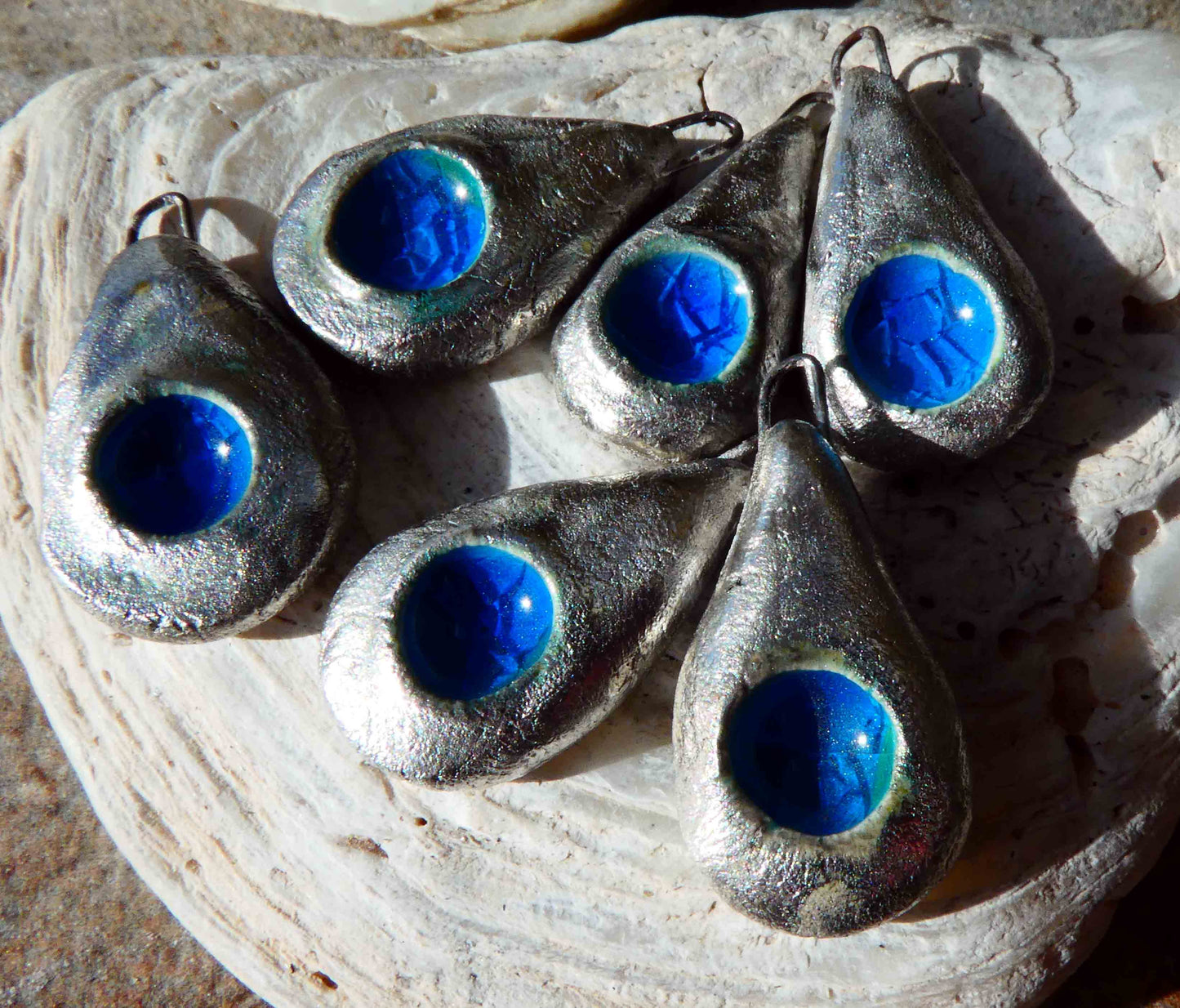 Ceramic  Silver Teardrop Enamel Earring Charms-Turquoise