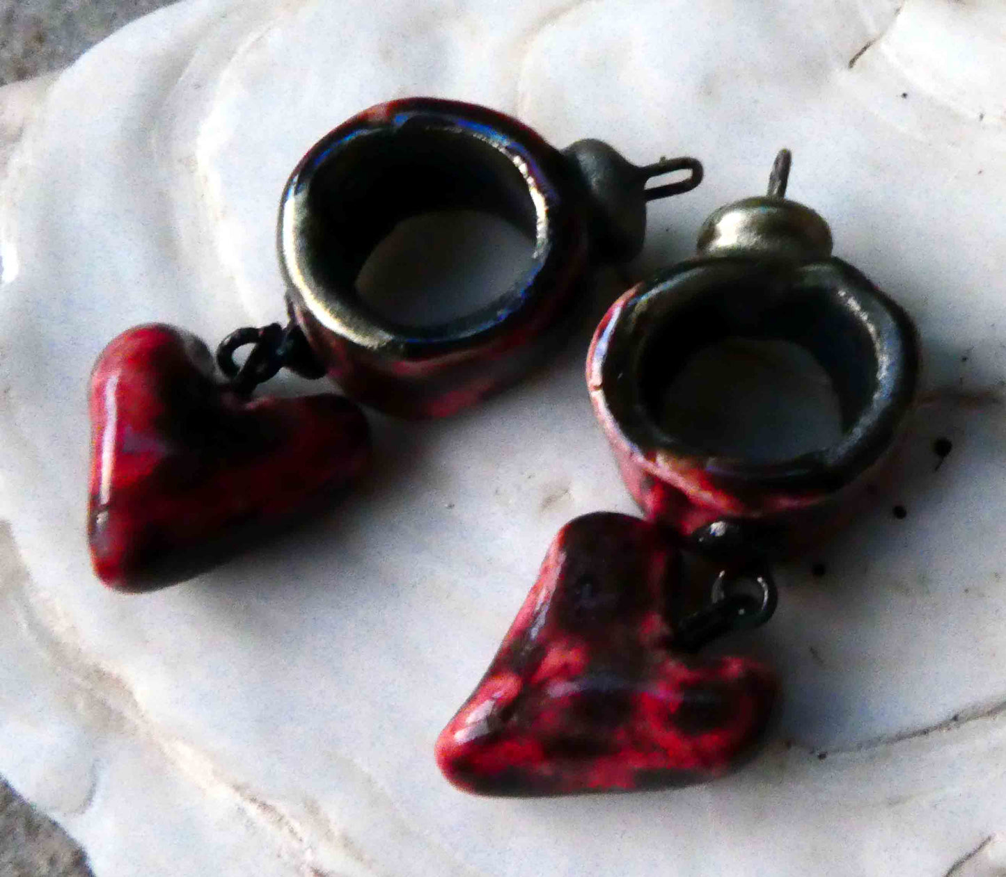 Ceramic Hoop and Heart Earring Charms