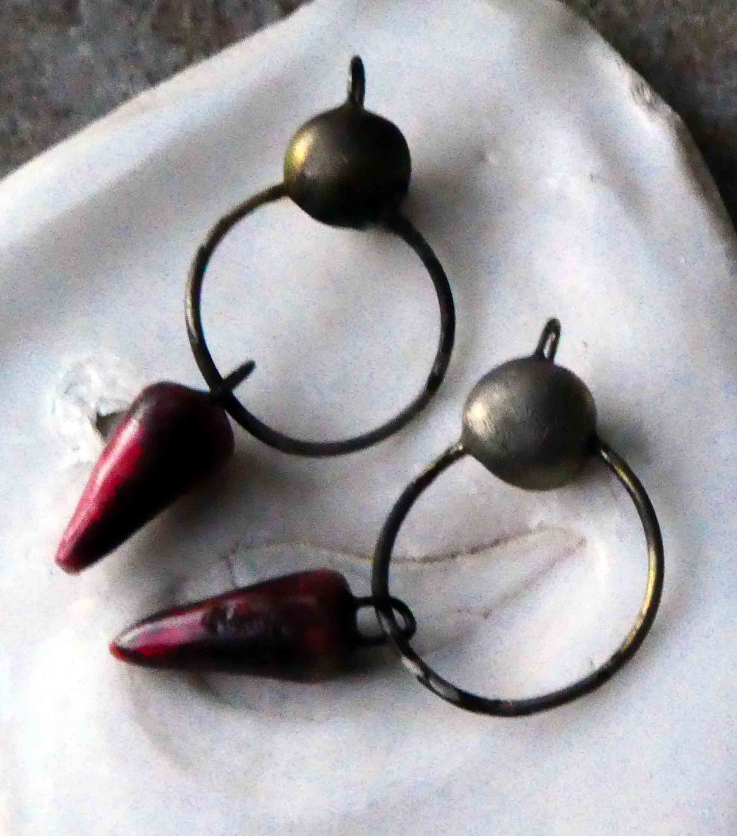 Ceramic Hoop and Spikelet Earring Dangles - Somerset Red