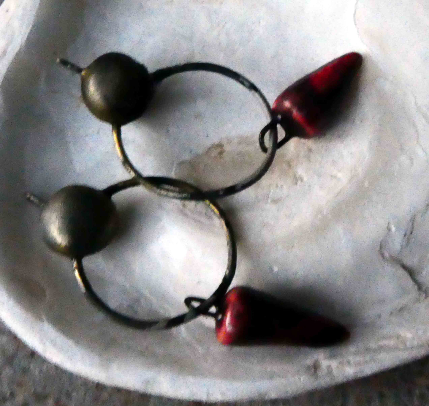 Ceramic Hoop and Spikelet Earring Dangles - Somerset Red