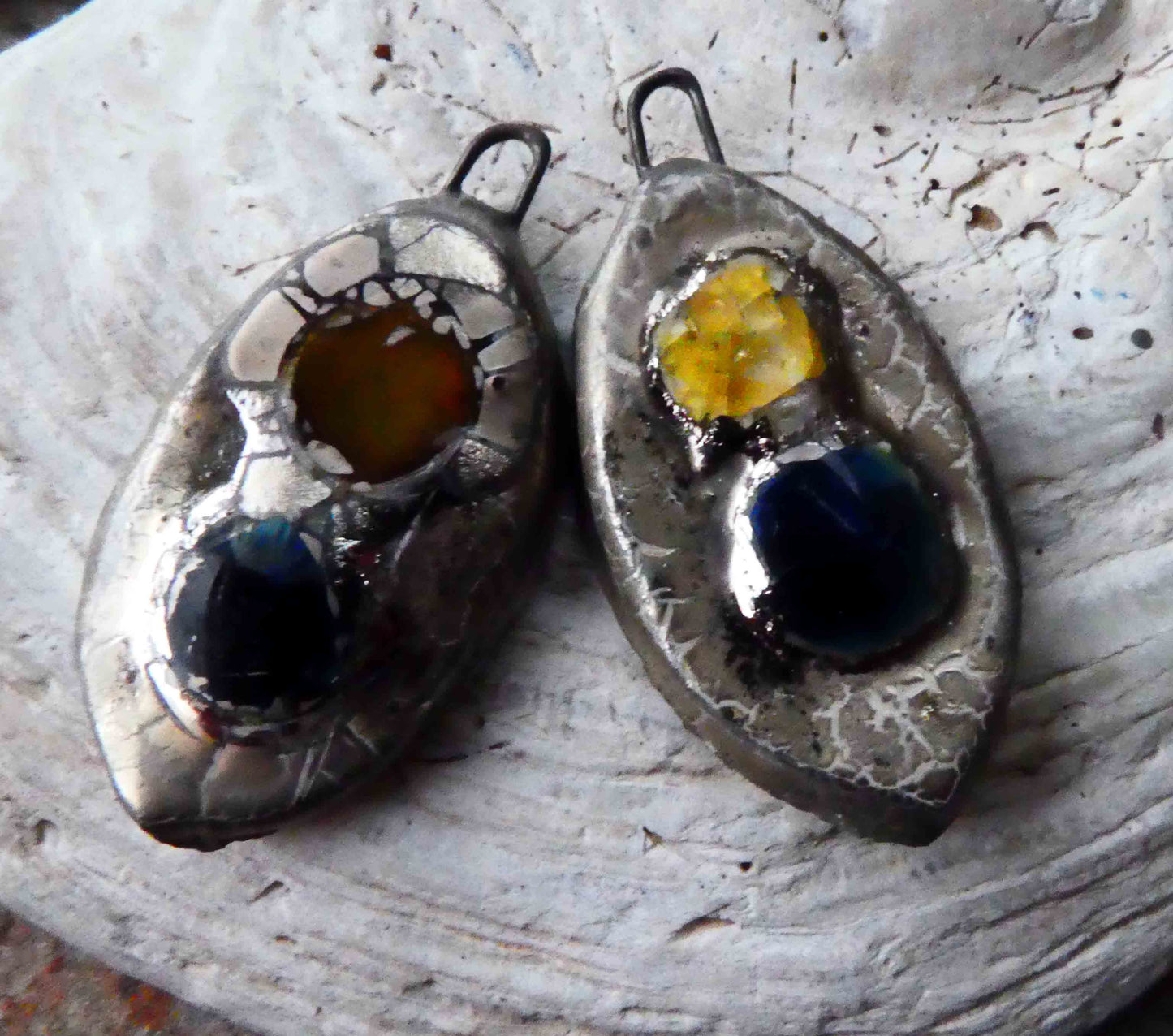 Ceramic Glassy Oval Earring Charms -Blue and Yellow