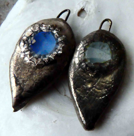 Ceramic Glassy Pointed Earring Charms -Blues - Asymmetric