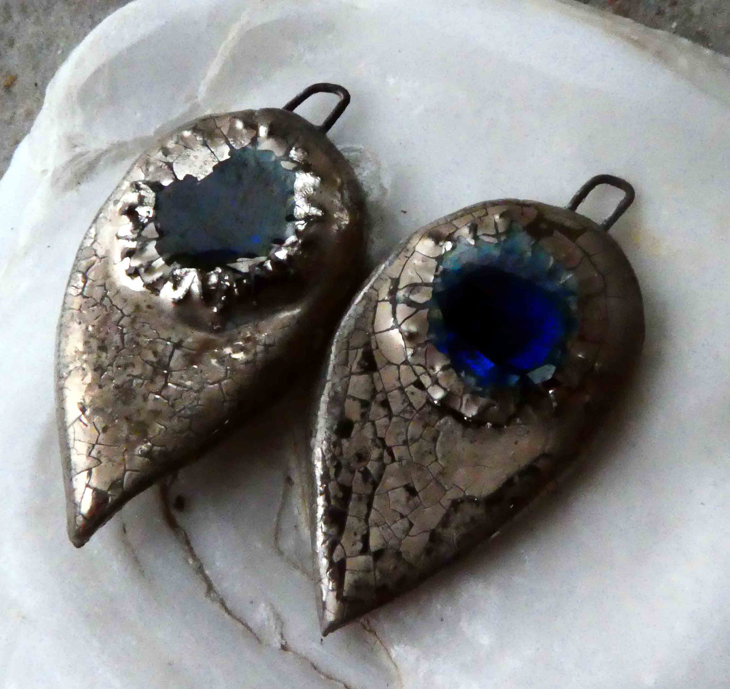 Ceramic Glassy Pointed Earring Charms -Blues #2