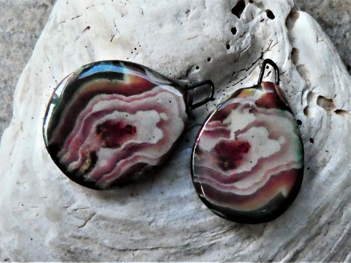 Ceramic Decal Glossy Gemstone Slice Earring Charms #2