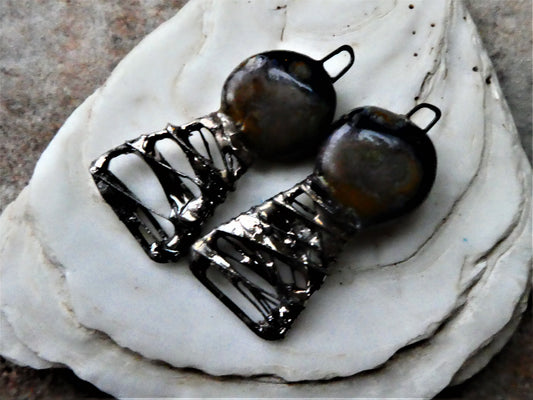 Wire Wrapped Disc Earring Charms -Volcanic Glow