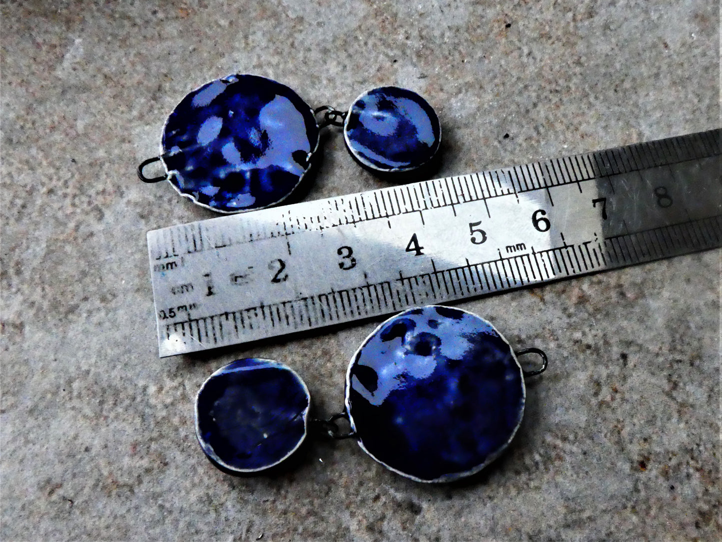 Ceramic Dimpled Double Disc Earring Dangles - Mirror Blue