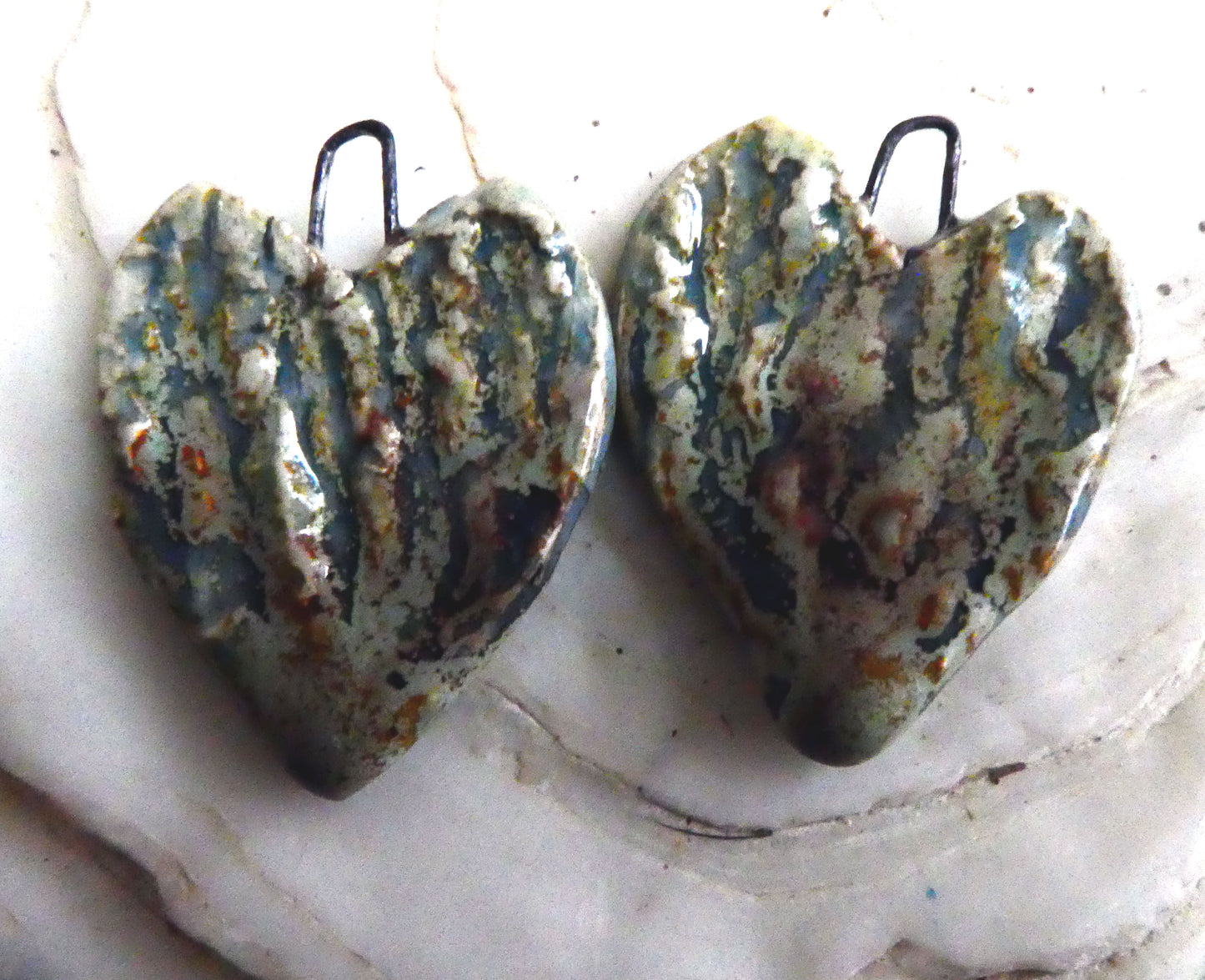 Ceramic Bark Hearts - Spotted Malachite