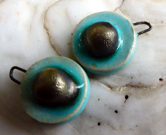 Ceramic Bobbly Disc Earring Charms - Larimar