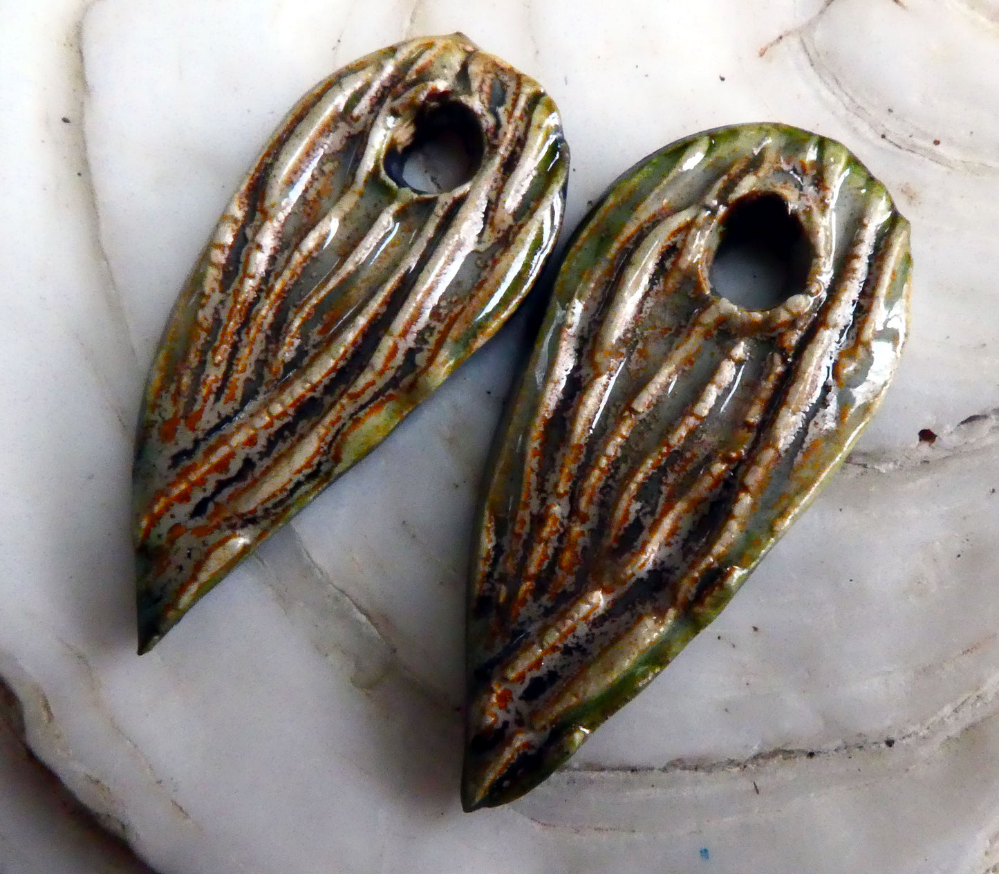 Ceramic Barky Textured Shard Earring Charms - Stone