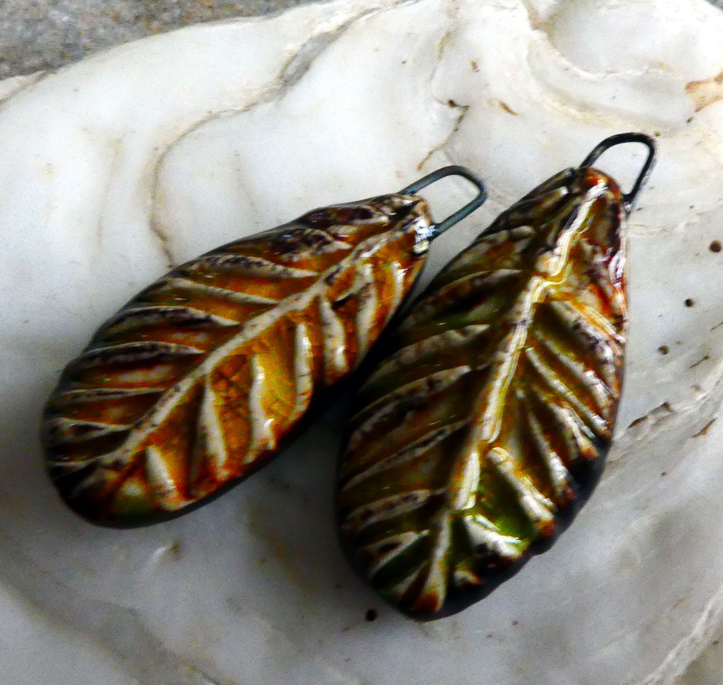 Ceramic Textured Feather  Earring Charms -Dune