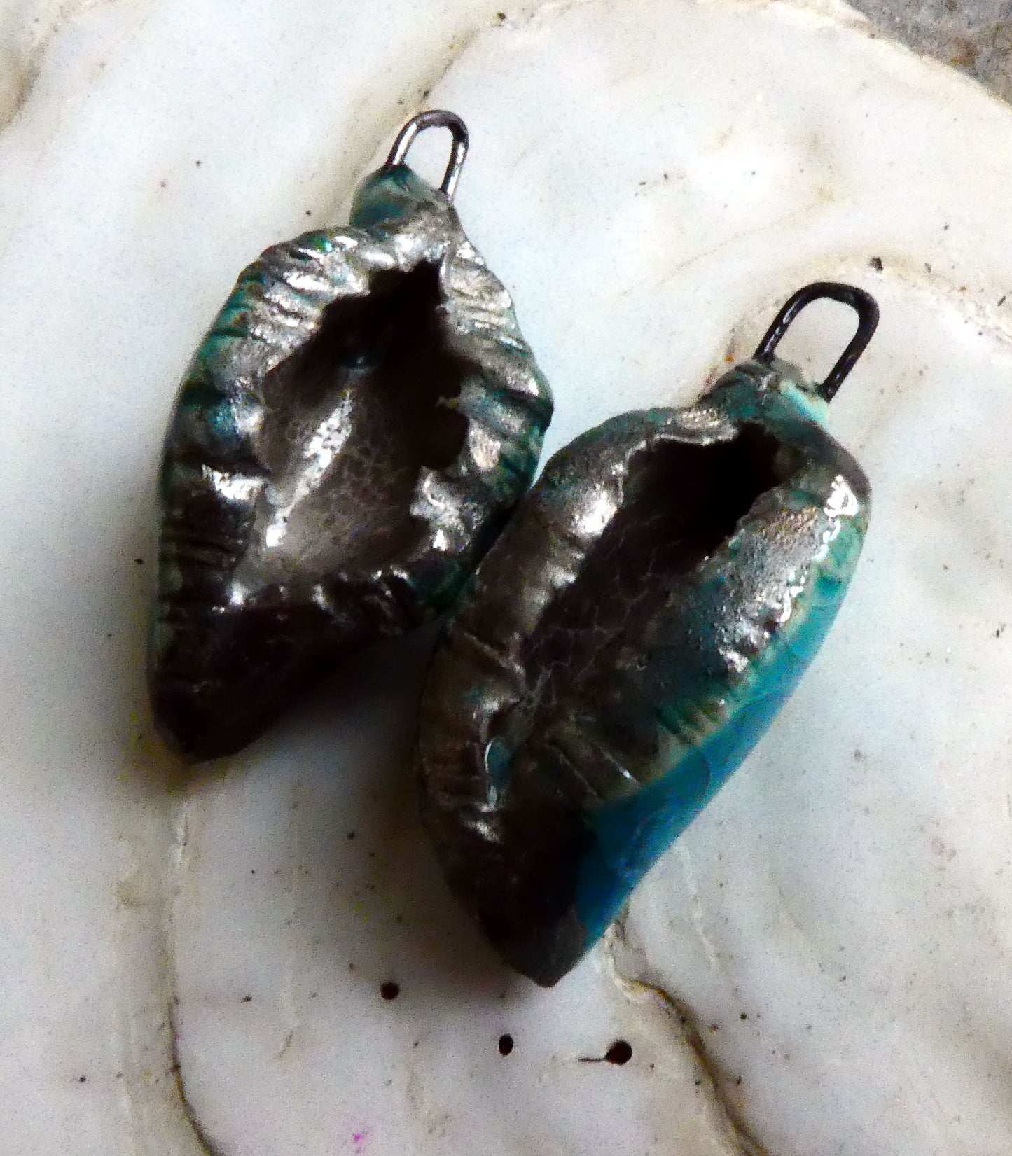 Ceramic Hollow Shell  Earring Charms - Egyptian Blue