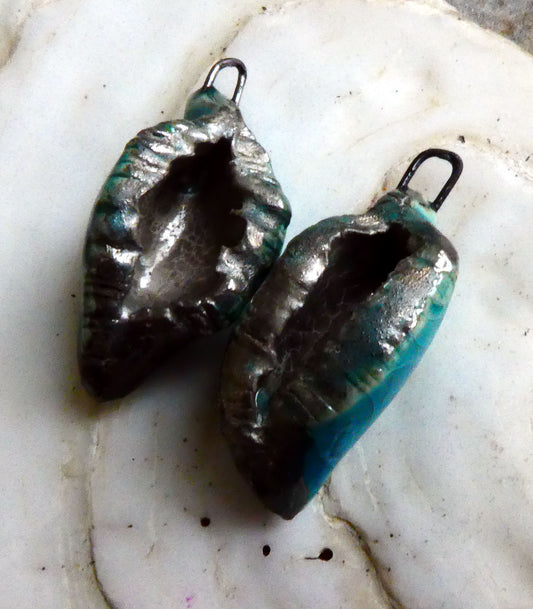 Ceramic Hollow Shell  Earring Charms - Egyptian Blue