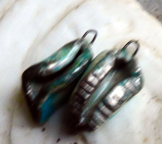 Ceramic Hollow Shell  Earring Charms - Turquoise Crackle