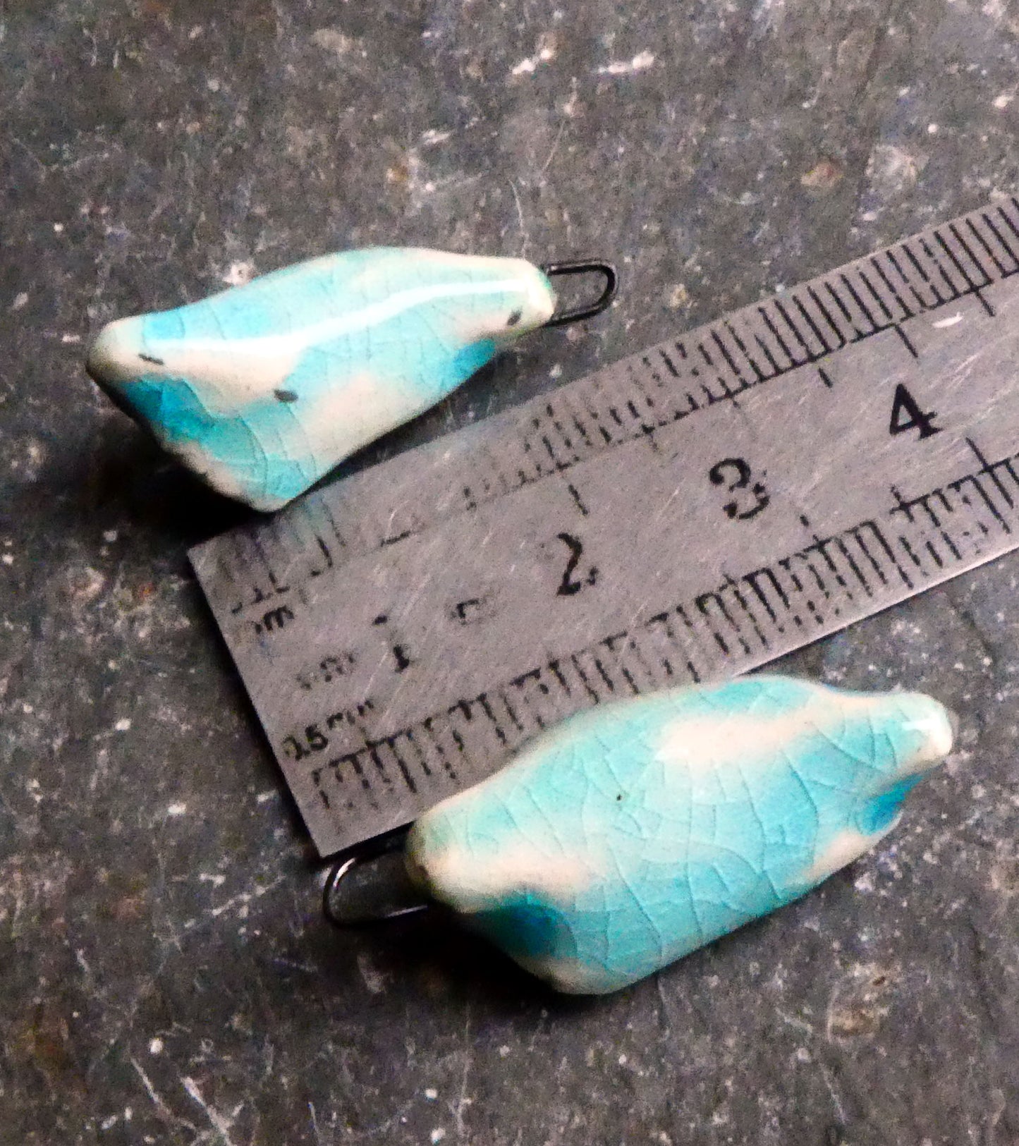 Ceramic Hollow Shell  Earring Charms - Turquoise Crackle