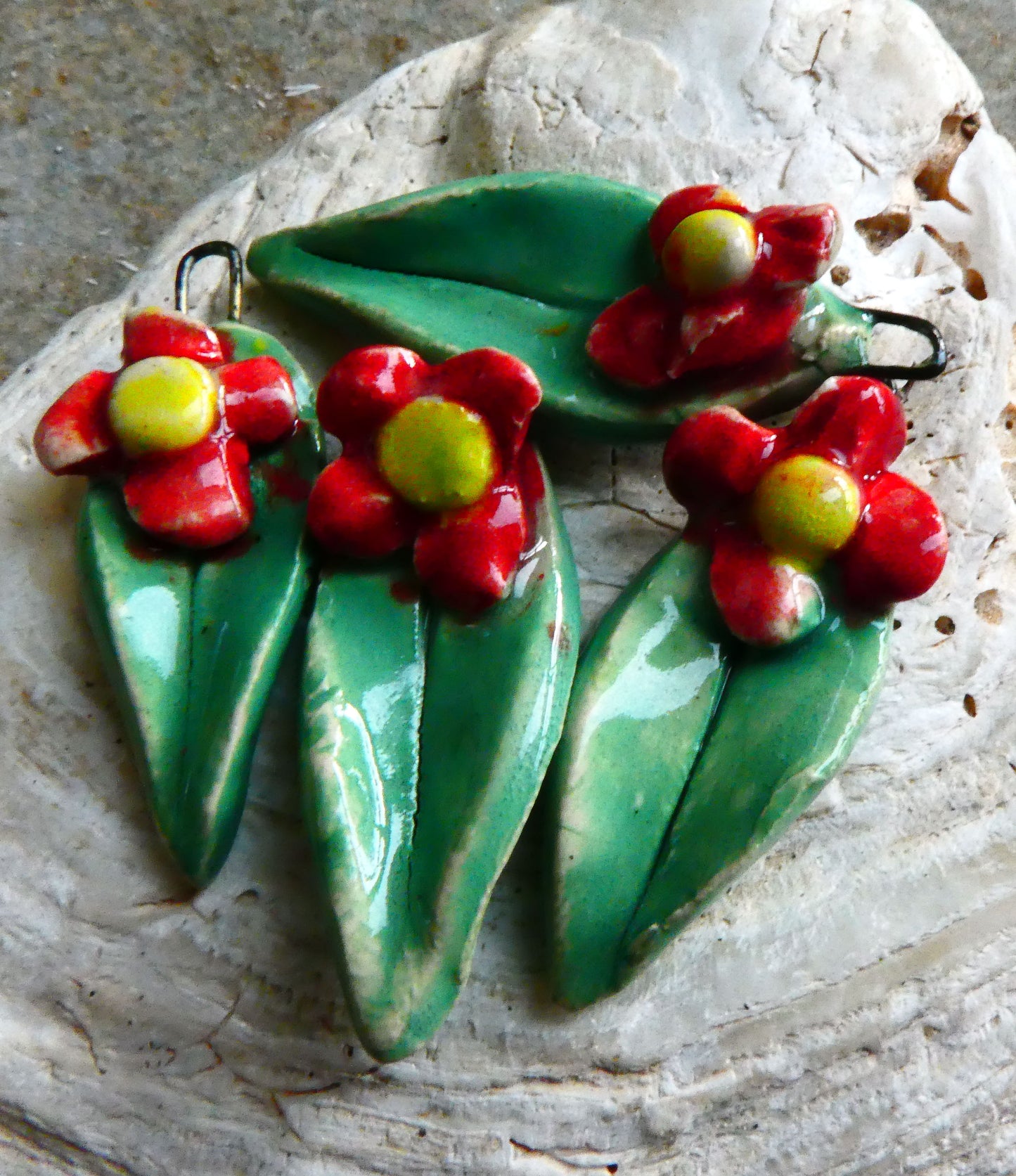 Ceramic Leaf and Flower Earring Charms #3