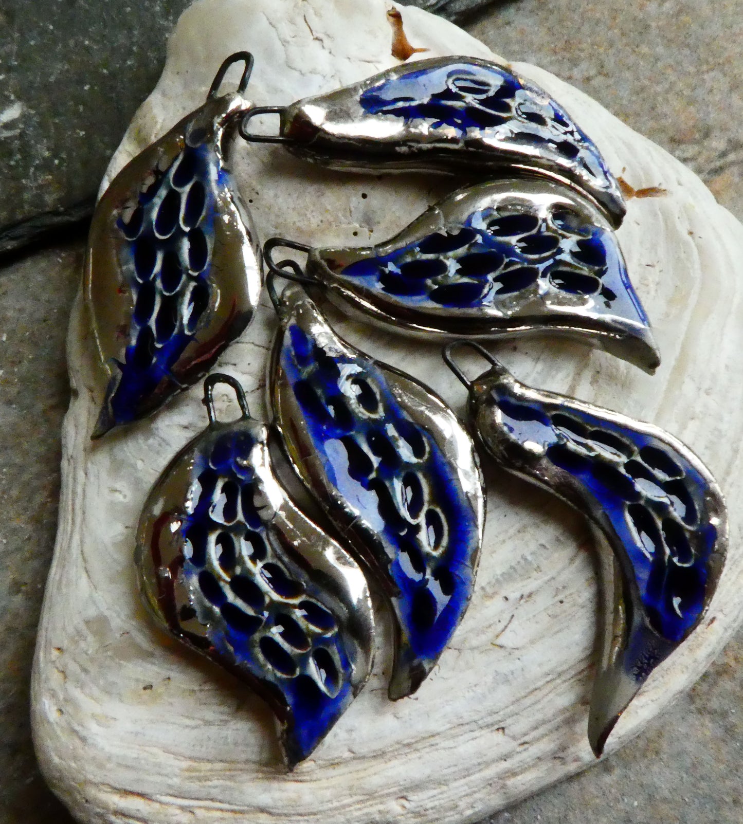 Ceramic Meandering Stream Asymmetric Earring Charms -Mirror Blue