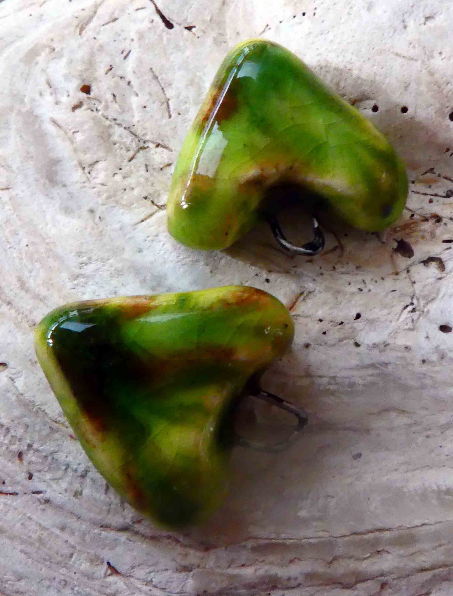 Ceramic Hearts Earring Charms -Pistachio