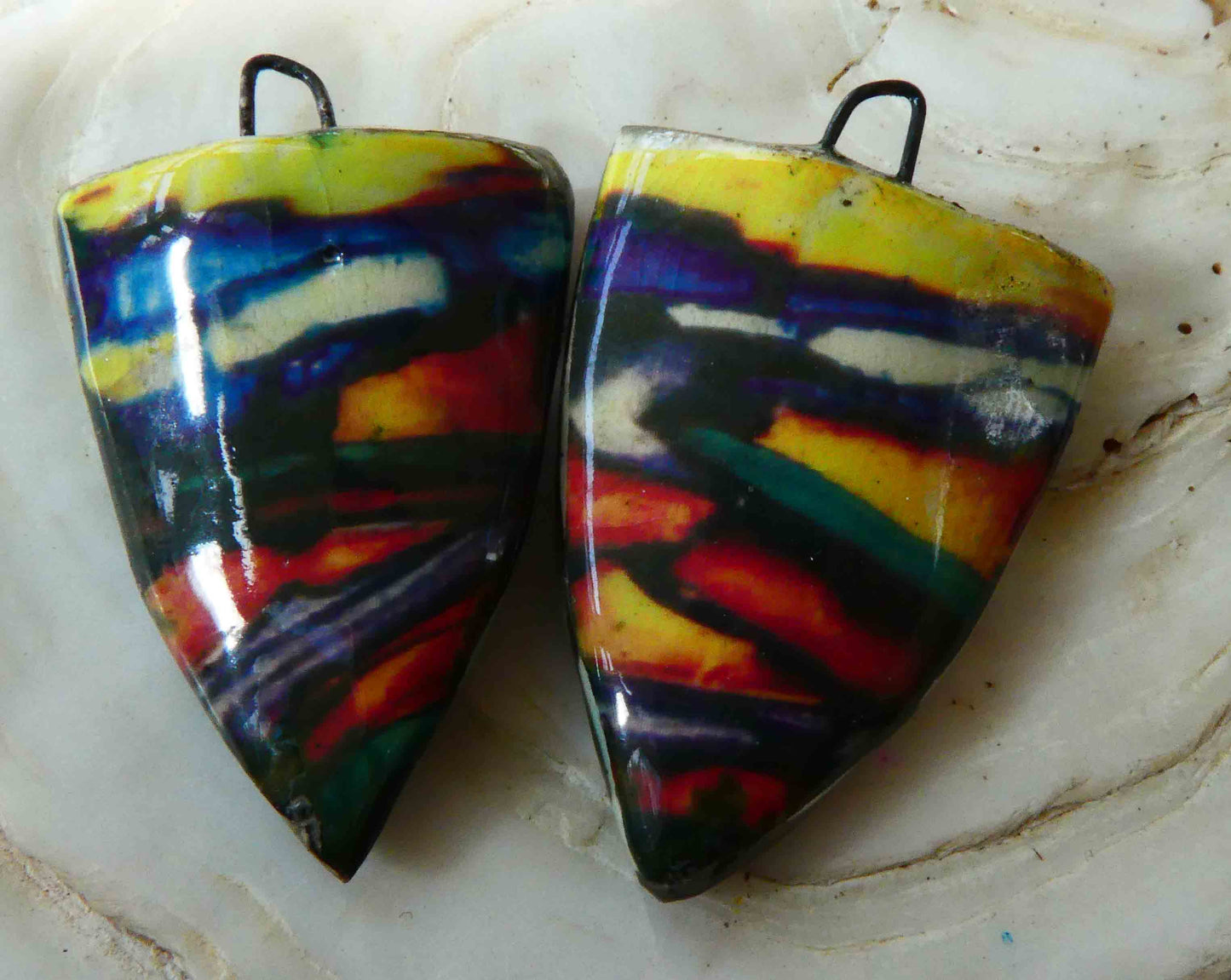 Ceramic Painted Decal Shield Earring Charms #22