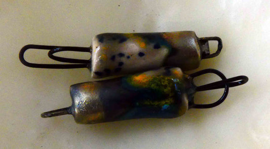 Ceramic Little Barrel Two Hoop Earring Connectors - Fireflies