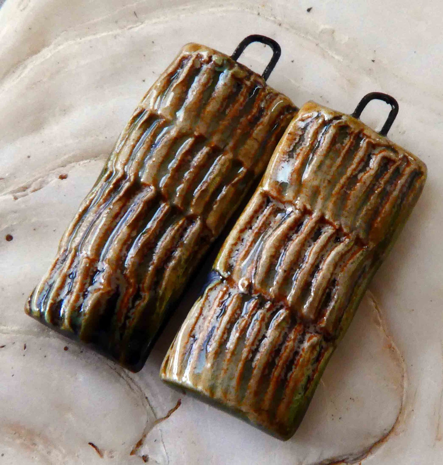Ceramic Texture Tablet Earring Charms -Stone