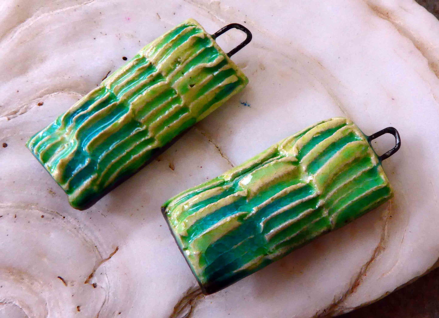 Ceramic Texture Tablet Earring Charms -Lime